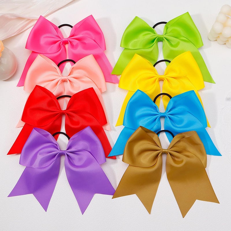 WillingTee 20Pcs 8" Large Cheer Bows for Girls Ponytail Holder Grosgrain Ribbon Cheerleading Bows Elastic Hair Tie Bands for Baby Girls School Colleage Teens Senior Cheerleader - Image 5